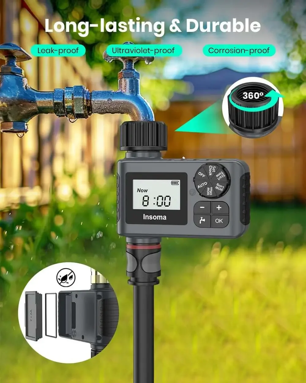 Outdoor Garden Hose Faucet Timer, Programmable Water Sprinkler System with Rain